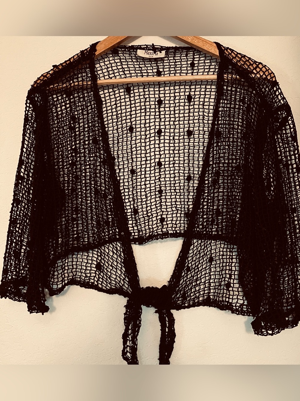Maxima Black Open-Knit Mesh Top